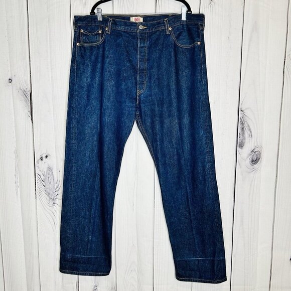 Levis 501 Jeans Mens Size 44x34 Blue Button Fly Straight Leg Denim Pants - Picture 1 of 10